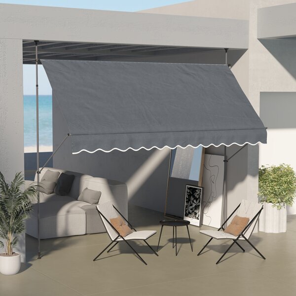Outsunny Tendalino autoportante manuale retrattile 3,5L x 1,2l x 2,1-3H m inclinazione regolabile metallo alluminio poliestere grigio scuro