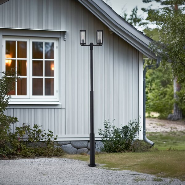 Lucande lampada da esterno Siveta, 240 cm, a 2 luci, nera, E27, IP65 Siveta Lucande, dimmerabile, Nero, Alluminio, Moderno