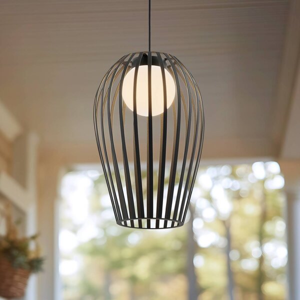 Lucande lampada a sospensione da esterno Marrin, nero, metallo, Ø 31 cm Marrin Lucande, dimmerabile, Nero, Soggiorno / Sala da pranzo, Metallo, Moderno