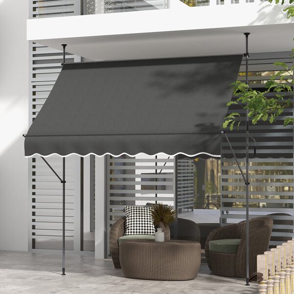 Outsunny Tendalino autoportante manuale retrattile 2,5 x 1,2 x 2,1-3 m inclinazione regolabile metallo alluminio poliestere grigio scuro