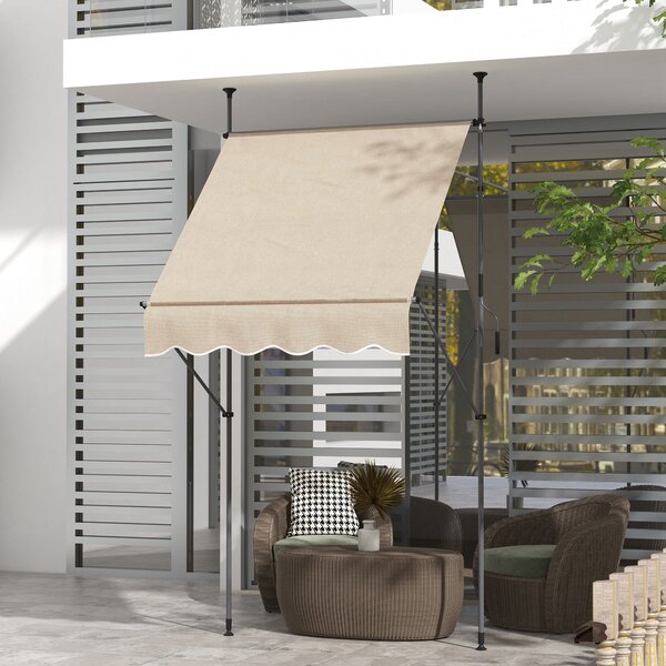 Outsunny Tendalino autoportante manuale retrattile 1,5L x 1,2l x 2,1-3H m inclinazione regolabile in metallo alluminio poliestere sabbia