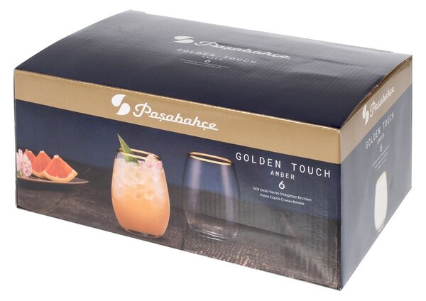Confezione 6 bicchieri Amber Golden Touch in vetro trasparente bordo oro cl 35