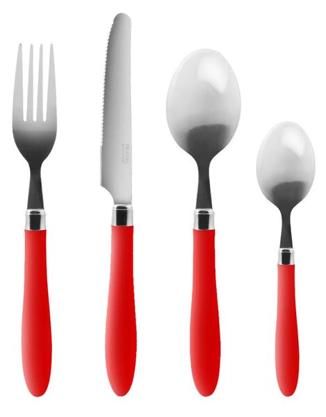 Servizio posate 16 pezzi Reglisse in acciaio con manico in plastica rosso