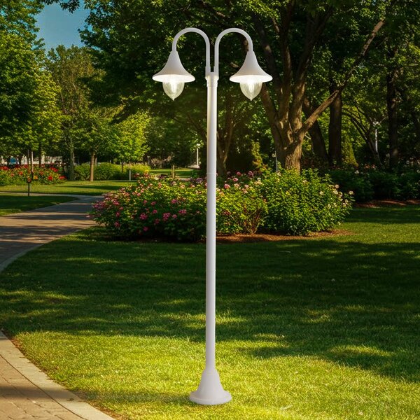 Lindby lampada da esterno Madea, bianca, a 2 luci, 213 cm, E27, IP44 Madea Lindby, dimmerabile, Bianco / Opale, Alluminio, Moderno