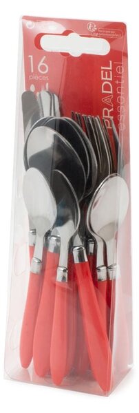 Servizio posate 16 pezzi Reglisse in acciaio con manico in plastica rosso