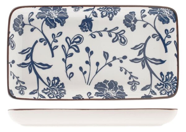 Set 6 piatti rettangolari Seta assortiti in porcellana avorio decorata blu cm 11x20
