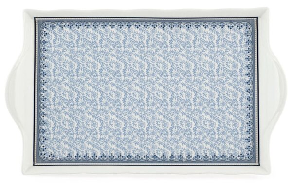 Vassoio con manici Blue Dream in porcellana bianca decorata blu 34,5x21 cm