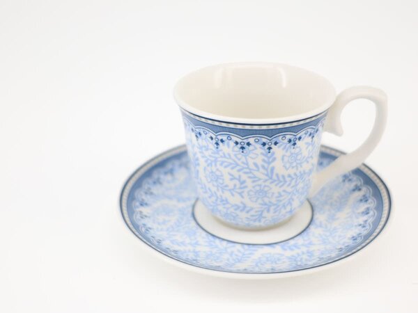 Set 2 tazze caffè con piattino Blue Dream in porcellana bianca decorata blu 80 cc