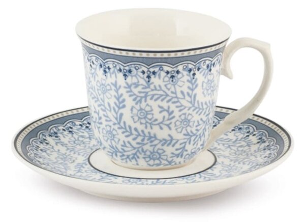 Set 2 tazze caffè con piattino Blue Dream in porcellana bianca decorata blu 80 cc