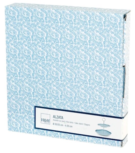 Alzata 2 piani Blue Dream in porcellana bianca decorata blu cm 20x25x23h