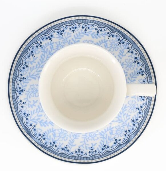 Set 2 tazze caffè con piattino Blue Dream in porcellana bianca decorata blu 80 cc