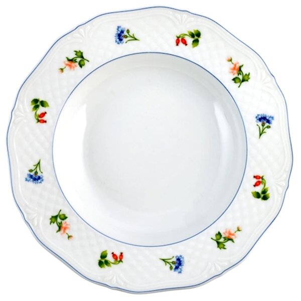 Set 6 piatti fondi Maria Teresa in porcellana bianca decorata cm 22