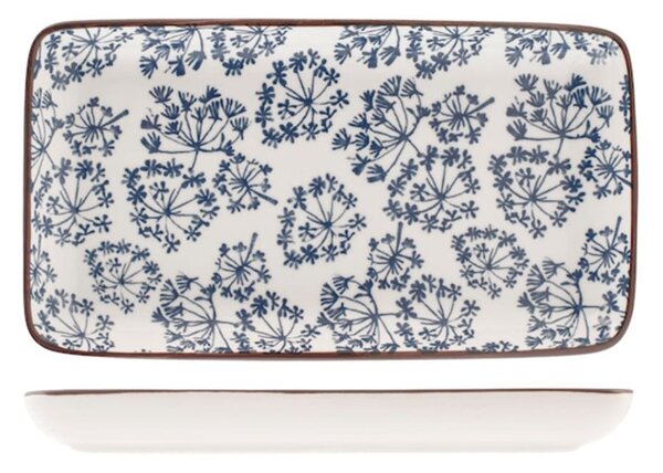 Set 6 piatti rettangolari Seta assortiti in porcellana avorio decorata blu cm 11x20