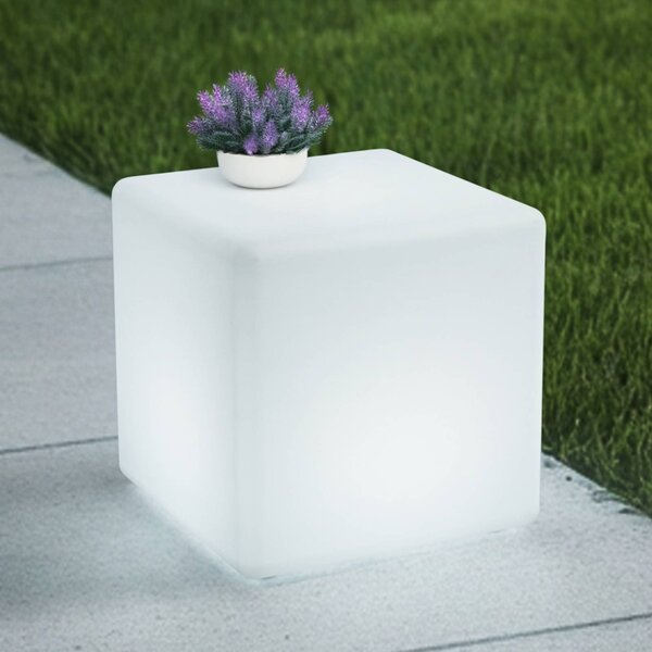 Lindby Lampada LED da esterno a batteria Cubara, RGB, cubo, plastica Cubara Lindby, dimmerabile, Bianco / Opale, Plastica, Moderno