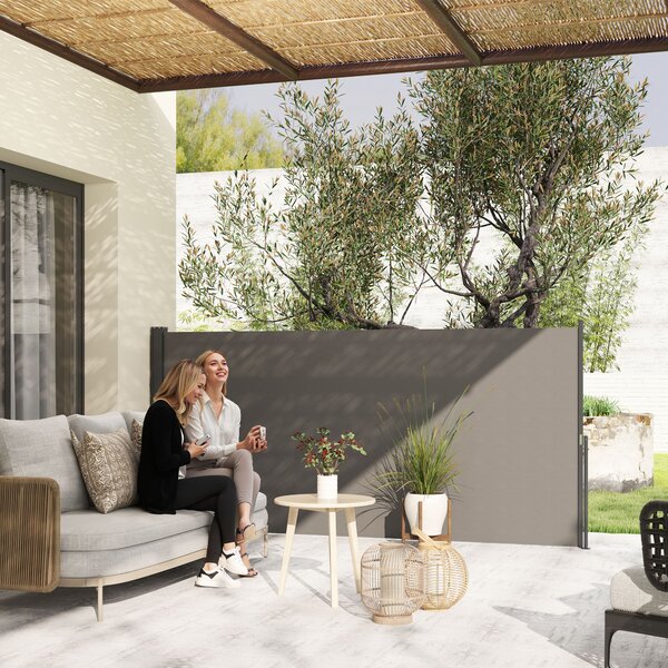 Outsunny Tendalino laterale brise-vue paravento retrattile 3 x 1,4 m alluminio Poliestere Anti-UV Alta densità 180 g/m² Gris foncé