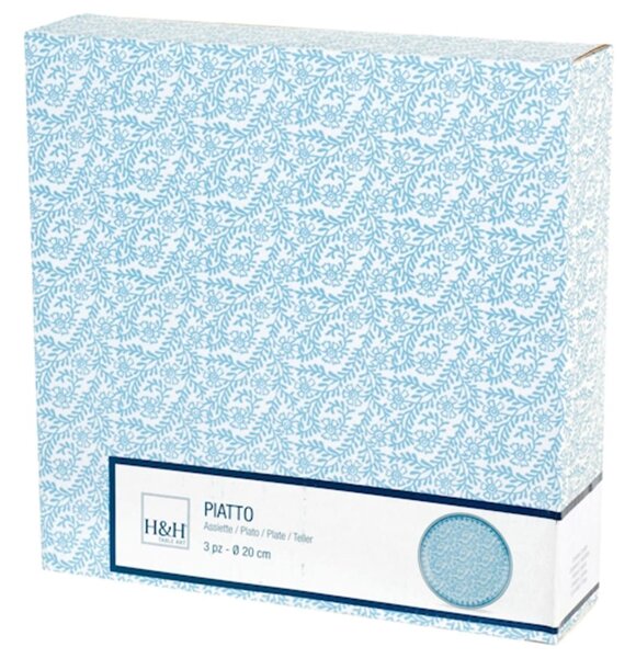 Set 3 piattini dolce Blue Dream in porcellana bianca decorata blu cm 20