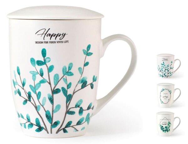 Set 6 mug con filtro Botanic in new bone china decoro assortito 350 cc