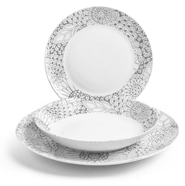 Set 6 piatti frutta coupe Kyoto in new bone china decoro grigio cm 20