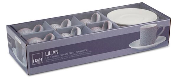 Set 6 tazze caffè con piattino Lilian in stoneware assortite 80 cc