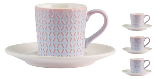 Set 6 tazze caffè con piattino Lilian in stoneware assortite 80 cc