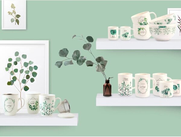 Set 6 tazze caffè senza piattino Botanic in new bone china assortite cc 90