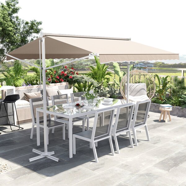 Tenda da sola Manuale con 4 bracci laterali e Base, Inclinazione regolabile e Struttura in acciaio, 3 x 3 m, Bianco | Aosom Italy