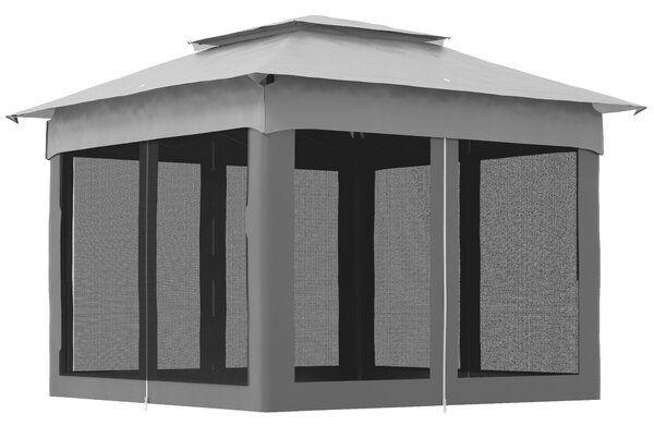Outsunny Gazebo da Giardino Pop-up Pieghevole con Borsa per il Trasporto, 4 zanzariere rimovibili con zip e cordini, in Acciaio, grigio | Aosom Italy