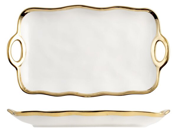 H&H Vassoio Gala In Porcellana Bordo Oro Cm20X34,5
