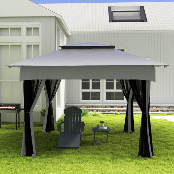 Outsunny Gazebo da Giardino Pop-up Pieghevole con Borsa per il Trasporto, 4 zanzariere rimovibili con zip e cordini, in Acciaio, grigio | Aosom Italy