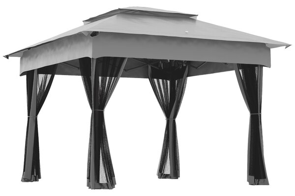 Outsunny Gazebo da Giardino Pop-up Pieghevole con Borsa per il Trasporto, 4 zanzariere rimovibili con zip e cordini, in Acciaio, grigio | Aosom Italy