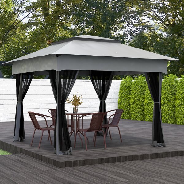Outsunny Gazebo da Giardino Pop-up Pieghevole con Borsa per il Trasporto, 4 zanzariere rimovibili con zip e cordini, in Acciaio, grigio | Aosom Italy