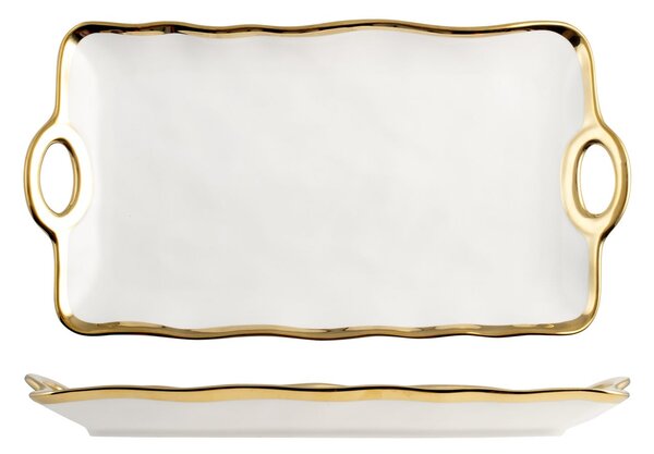 H&H Vassoio Gala In Porcellana Bordo Oro Cm23,5X45