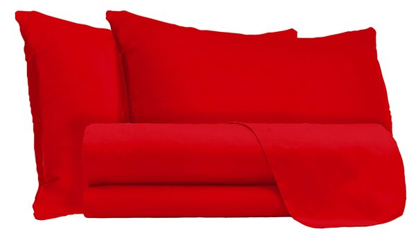 Set Lenzuola Matrimoniale Sopra Sotto e Federe Tinta Unita Rosso