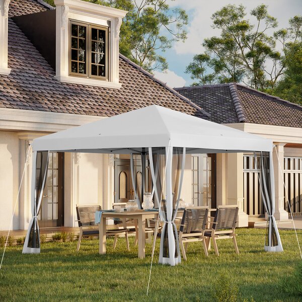 Outsunny Gazebo pop-up Pergola Pieghevole Stile Coloniale 3 x 3 m 4 zanzariere + Sacca Trasporto crema