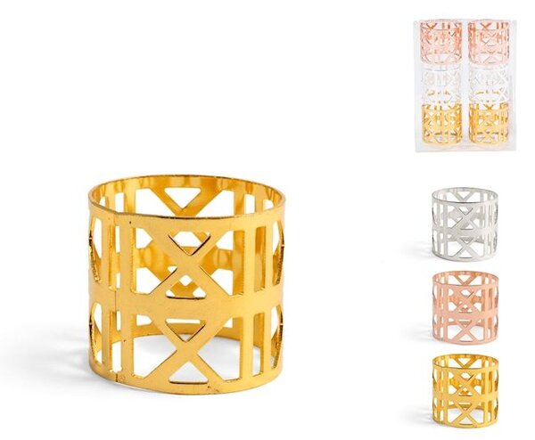 Set 6 legatovaglioli in metallo decoro forato nei colori oro silver rame