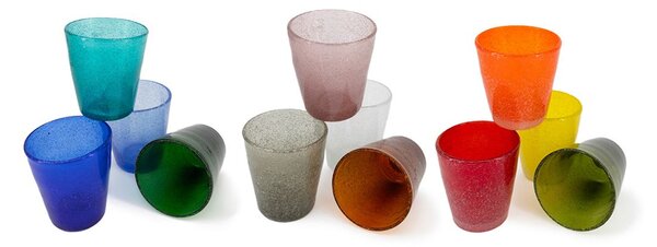 Set 12 bicchieri Giada in vetro colori assortiti cl 28