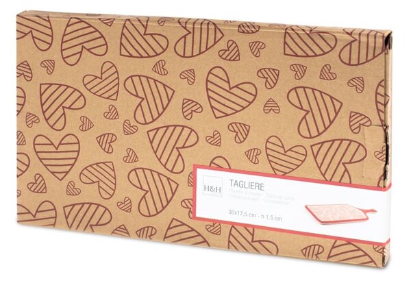 Tagliere rettangolare con manico Joy in stoneware decorato rosso cm 30x17,5