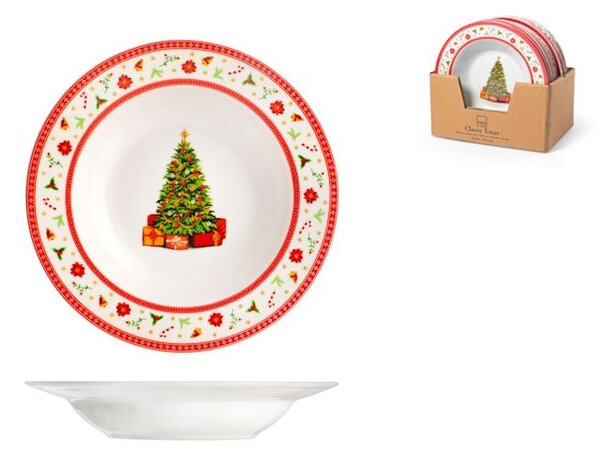 Set 12 piatti fondi Classy Xmas in porcellana decorata cm 21,5