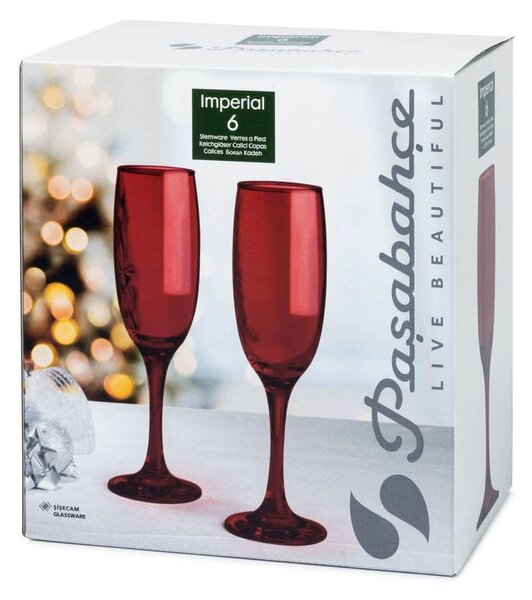 Set 6 calici flute Imperial in vetro rosso cl 21