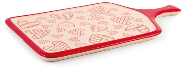 Tagliere rettangolare con manico Joy in stoneware decorato rosso cm 30x17,5