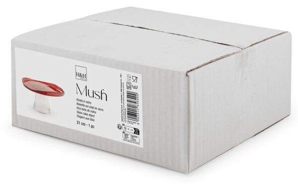 Alzata Mush in vetro rosso con piede trasparente cm 21