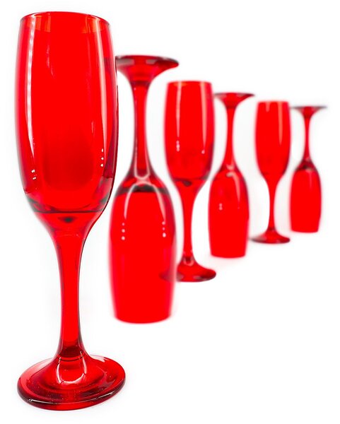 Set 6 calici flute Imperial in vetro rosso cl 21