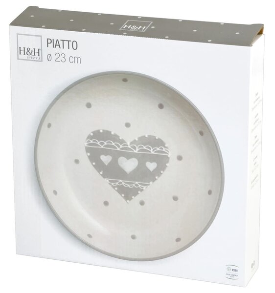 Piatto tondo Cuore Grigio in ceramica cm 23
