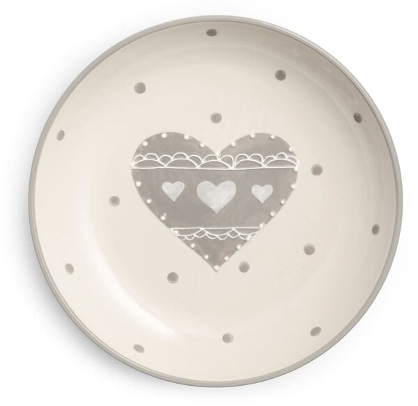 Piatto tondo Cuore Grigio in ceramica cm 23