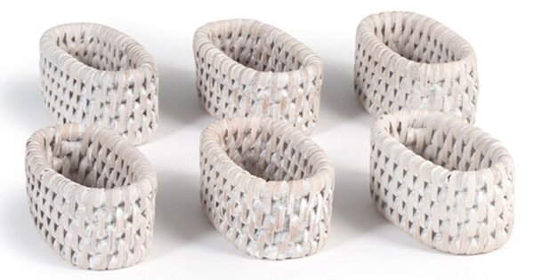 Set 6 legatovaglioli in rattan sbiancato ovali