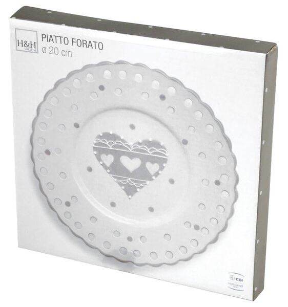 Piatto tondo forato Cuore Grigio in ceramica cm 20