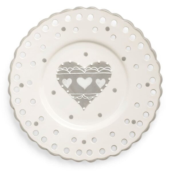 Piatto tondo forato Cuore Grigio in ceramica cm 20