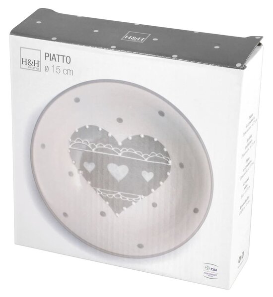 Piatto fondo Cuore Grigio in ceramica cm 15