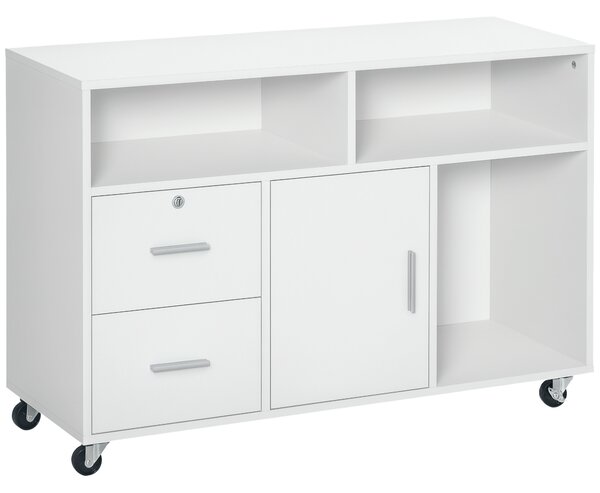HOMCOM Mobiletto Multiuso minimalista per stampante, Ufficio e Casa con Cassetti di chiave e 4 ruote, 100x35x65cm, Bianco | Aosom Italy