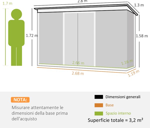 Outsunny Casetta da Giardino Porta Utensili in Lamiera di Acciaio con Porte Scorrevoli, 280x130x172cm, Grigio/Nero|Aosom